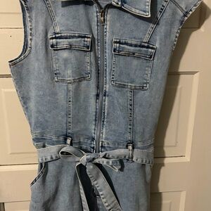 Sleeveless Denim Jumpsuit with Belt